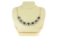14K Yellow Gold Oval London Blue Topaz Halo Statement Necklace