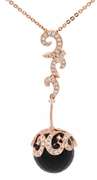 Black Onyx and 0.20ctw Diamond Ball Art Deco Pendant Necklace in 14K
