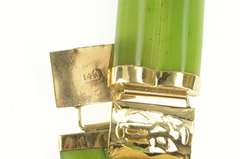 14K Yellow Gold Carved Jade Ornate Chinese Character 1950's Bracelet