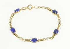 14K Yellow Gold 1960's Lapis Lazuli Pearl Vintage Chain Bracelet