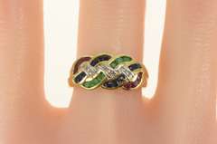 14K Yellow Gold Sapphire Diamond Emerald Ruby Braid Band Ring
