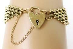 Antique 9CT Gold English Padlock Gate Link Bracelet