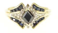 14K Yellow Gold Natural Sapphire Diamond Halo Engagement Ring