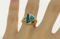 14K Yellow Gold Triangle Opal Inlay Geometric Statement Ring