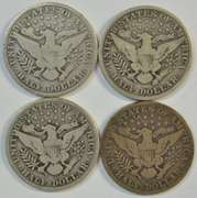 Run of 4 Different Barber Half Dollars 1910 to 1914-S