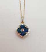 14kt Solid Yellow Gold, Diamond, and Sapphire Pendant Necklace