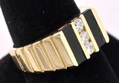 Sturdy Diamond and Onyx Ring In 14K Yellow Gold