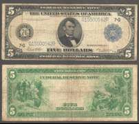 $5 1914 FRN Blue Seal and Serial numbers Fine
