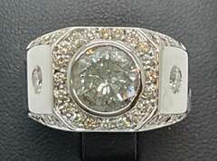 CERTIFIED MENS 14K WHITE GOLD AND DIAMOND RING