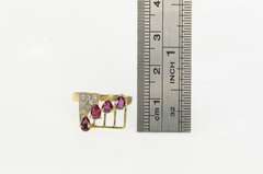 14K Yellow Gold 1940's Pear Natural Ruby Diamond Squared Ring