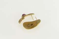 14K Yellow Gold Oval Ruby Etruscan Revival Ornate Vintage Earrings