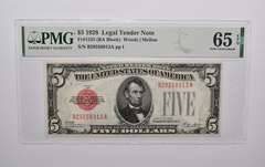 PMG 65 EPQ $5 1928 US Legal Tender Note FR#1525 (BA Block) Red Seal