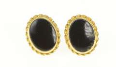 10K Yellow Gold Oval Black Onyx Twist Trim Stud Earrings