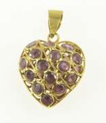 18K Yellow Gold Ruby Encrusted Puffy Domed Heart Love Charm/Pendant