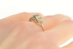 14K White Gold Art Deco Aquamarine Filigree Ornate Engagement Ring