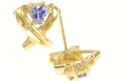 14K Yellow Gold Tanzanite Diamond Accent X Criss Cross Stud Earrings