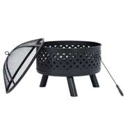 U-style Round Fire Pit Steel Wood Burning BBQ Grill
