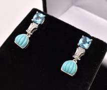 Blue Topaz Dangle Earrings In Sterling Silver