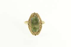 10K Yellow Gold Retro Vintage Nephrite Oval Ornate Statement Ring