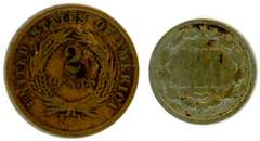 1866 Two Cent Piece and 1869 Three Cent Nickel