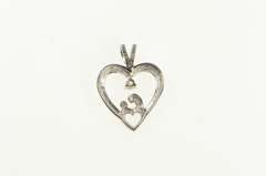 14K White Gold Diamond Heart Mom & Child Mother's Day Pendant