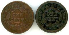 2 Large Cents: 1838 Coronet Head & 1846 Braided Hair
