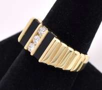 Sturdy Diamond and Onyx Ring In 14K Yellow Gold