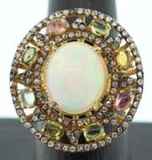 Illustrious Gold Plated Silver Ring with Magnificent Pearl and Polychromatic Precious Gems