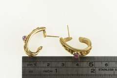 14K Yellow Gold Natural Ruby Etruscan Revival Semi Hoop Earrings