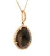 Powerful Rose Gold Smokey Quartz and Diamond Frame Pendant on Chain