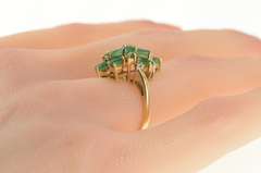 14K Yellow Gold Marquise Natural Emerald Diamond Cluster Ring