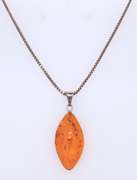 Vintage 925 Sterling Silver Amber Pendant on Box Chain Necklace