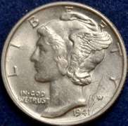 1941 Mercury Dime BU