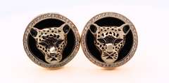 Tempting 14k Gold and Onyx Handmade Italian Panther Cufflinks