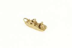14K Yellow Gold 3D Sled Paddle Boat with Person & Swan Charm/Pendant
