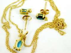 14K Blue Topaz & Diamonds Necklace & Earrings