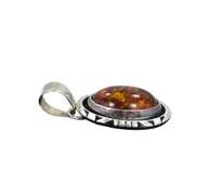 Vintage Oval Sterling and Amber Pendant Marked "Sterling M" on the Back