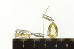 14K White Gold Pear Citrine Bar Drop Dangle Statement Earrings