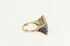 14K Yellow Gold 1940's Emerald Cut Amethyst Squared Filigree Ring