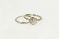 14K White Gold Round Halo Engagement Bridal Set Moissanite Ring