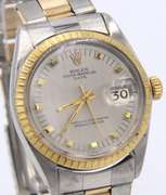 Rolex Date 2 Tone Silver Dial Fluted Bezel on aftermarket Oyster Bracelet Watch