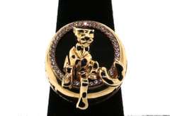Nice Handmade Italian 14k Gold and Onyx Panther Ring with Cubic Zirconias