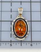 Vintage Oval Sterling and Amber Pendant Marked "Sterling M" on the Back
