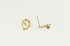 14K Yellow Gold Garnet Tear Drop Filigree Retro Stud Earrings