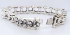 Skull Bike Chain Heavy Bracelet in 925 Sterling Silver