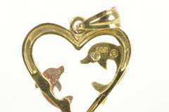 14K Yellow Gold Dolphin Heart Love Symbol Vintage Pendant