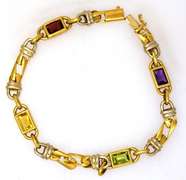 Stunning Multi-Gem 18K Gold Bracelet, 8in