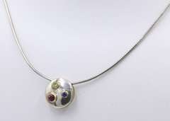 Tiffany & Co Disc Pendant with Colored Gems on Snake Chain
