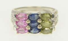 14K White Gold 2.50 Ctw Pink Topaz Sapphire Peridot Cluster Ring