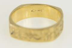 14K Yellow Gold Squared Floral Engraved Vintage Wedding Band Ring